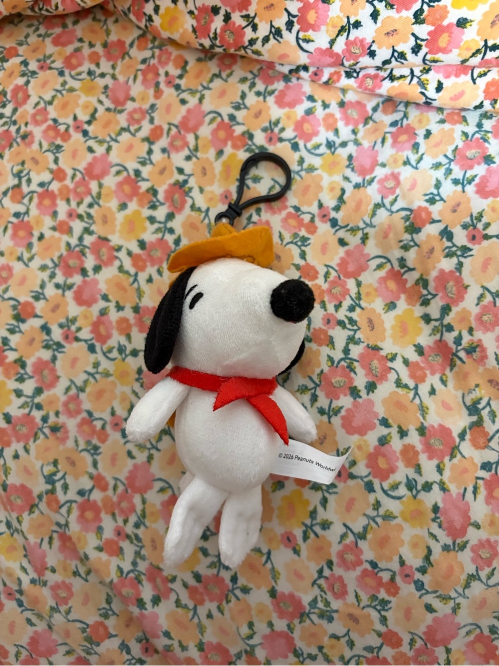 Peanuts Snoopy Plush Keychain - White with Red Scarf and Tan Hat